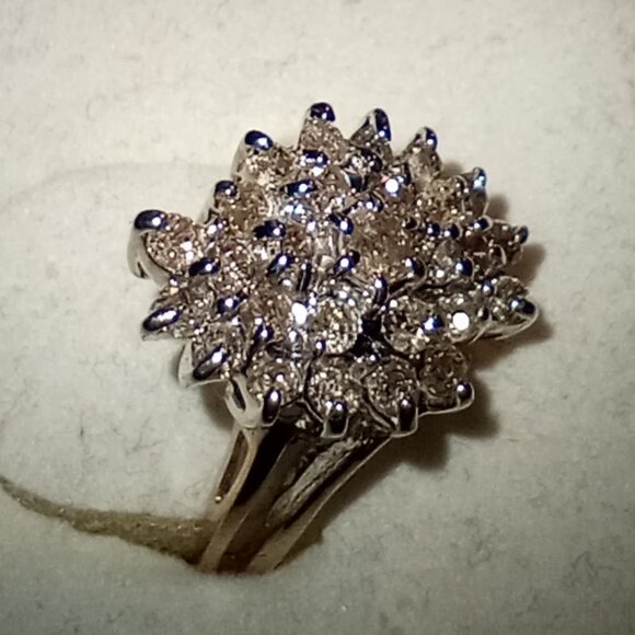 10Kt Yellow Gold Full-Carat Champagne Diamond Cluster Ring - Picture 2 of 5